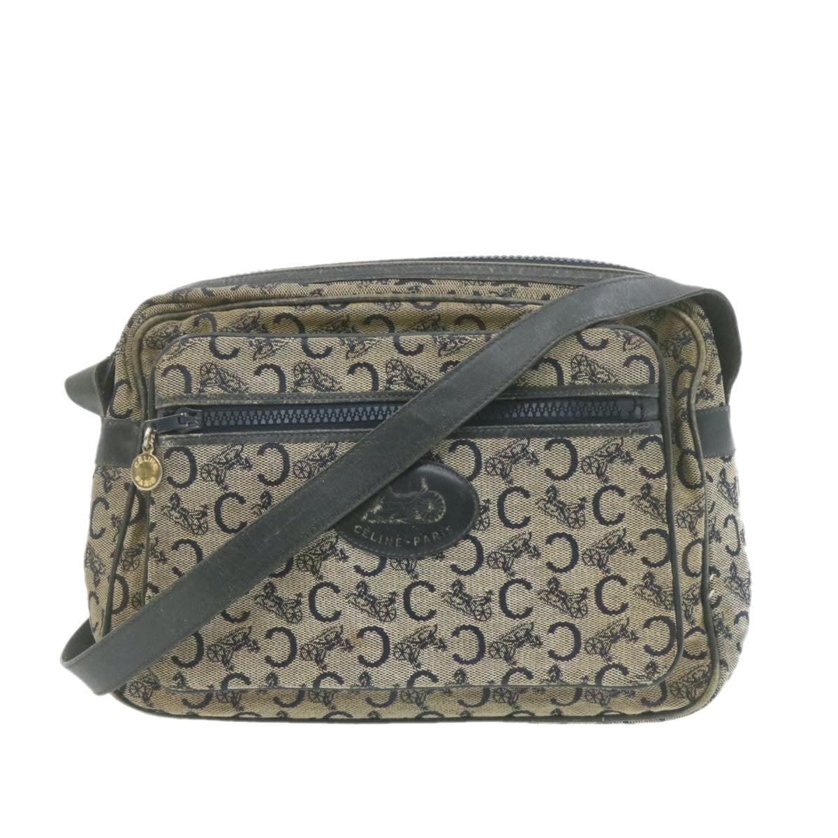 CELINE Horse Carriage C Macadam Canvas Shoulder Bag Navy Blue fm272