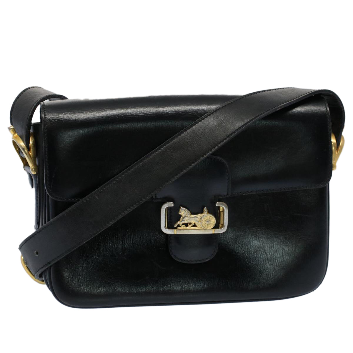 CELINE Horse Carriage Shoulder Bag Leather Black fm2800