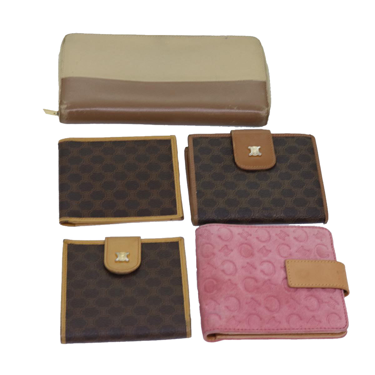 CELINE Macadam Canvas Wallet Leather 5Set Brown Pink beige fm3438