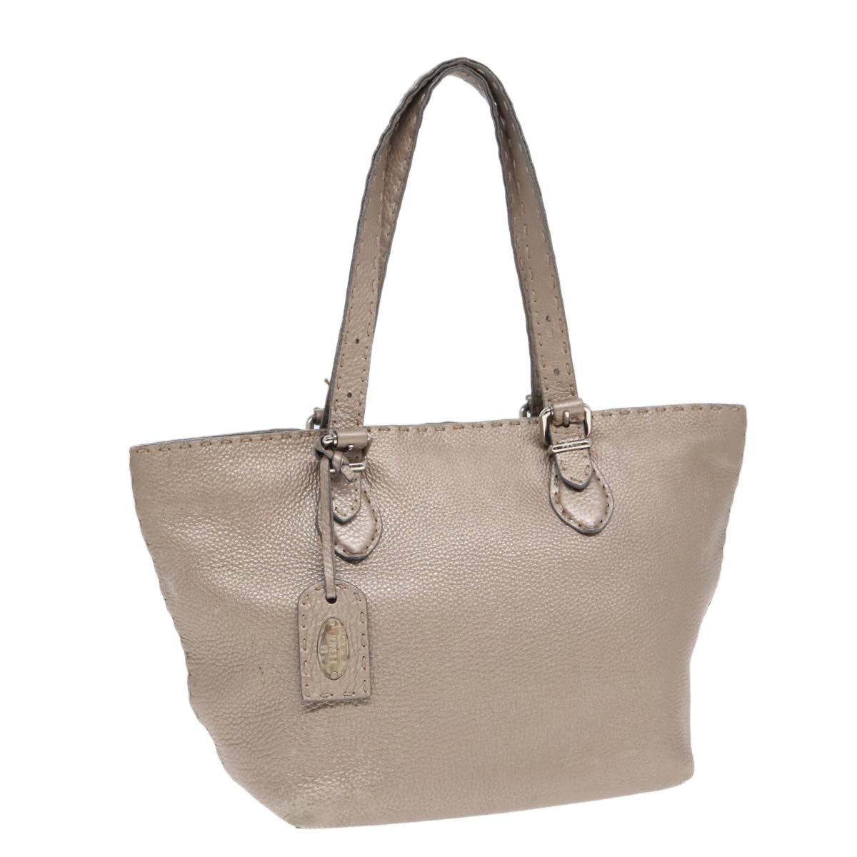 FENDI Celeria Tote Bag Leather Silver Silver Tonefm3806