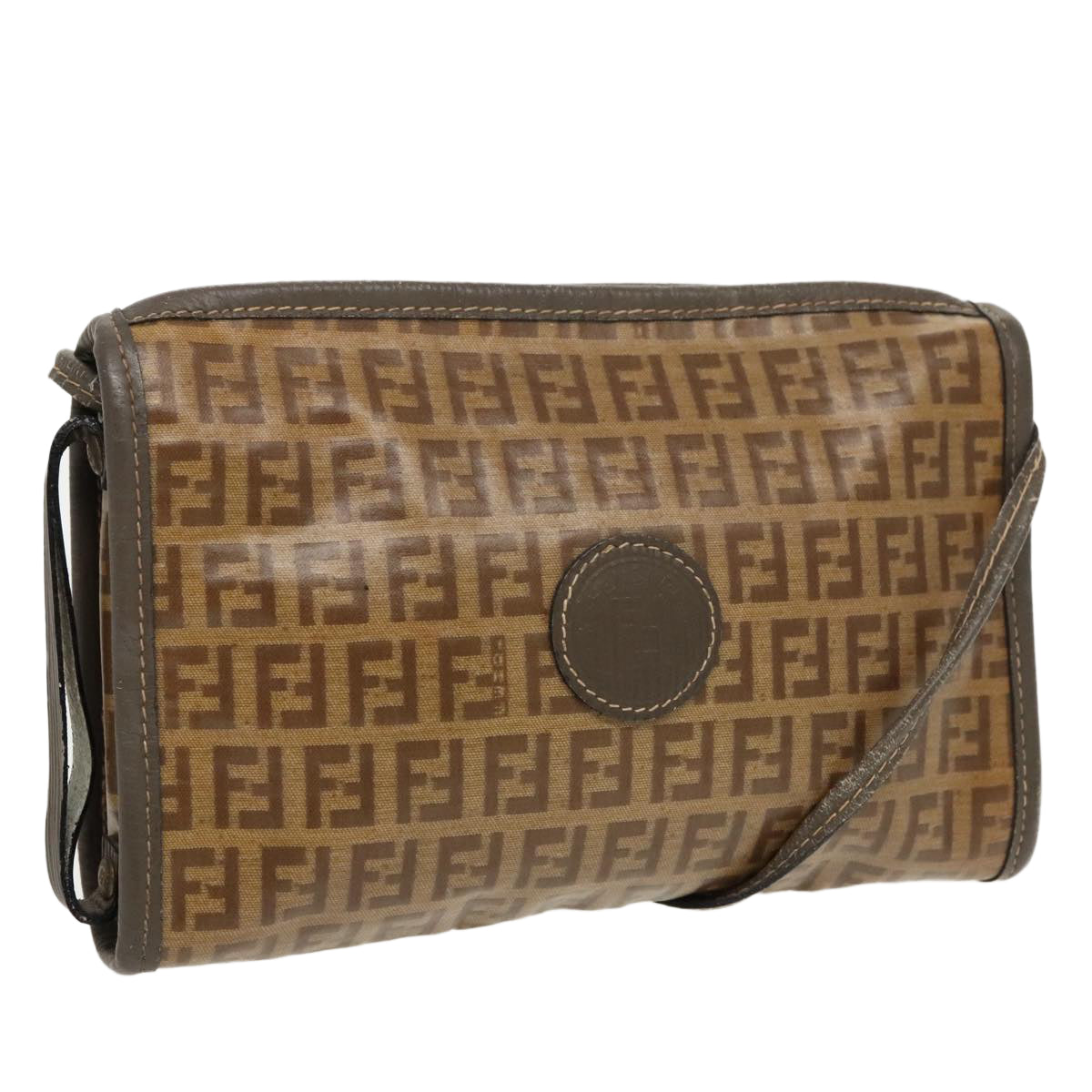 FENDI Zucchino Canvas Shoulder Bag Coated Canvas Old model Beigefm4001