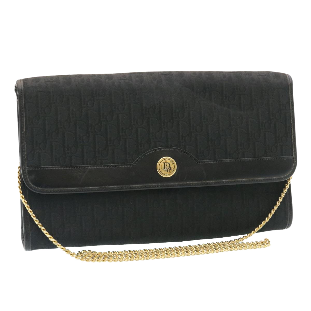 CHRISTIAN DIOR Trotter Canvas Chain Shoulder Bag Black am1985g