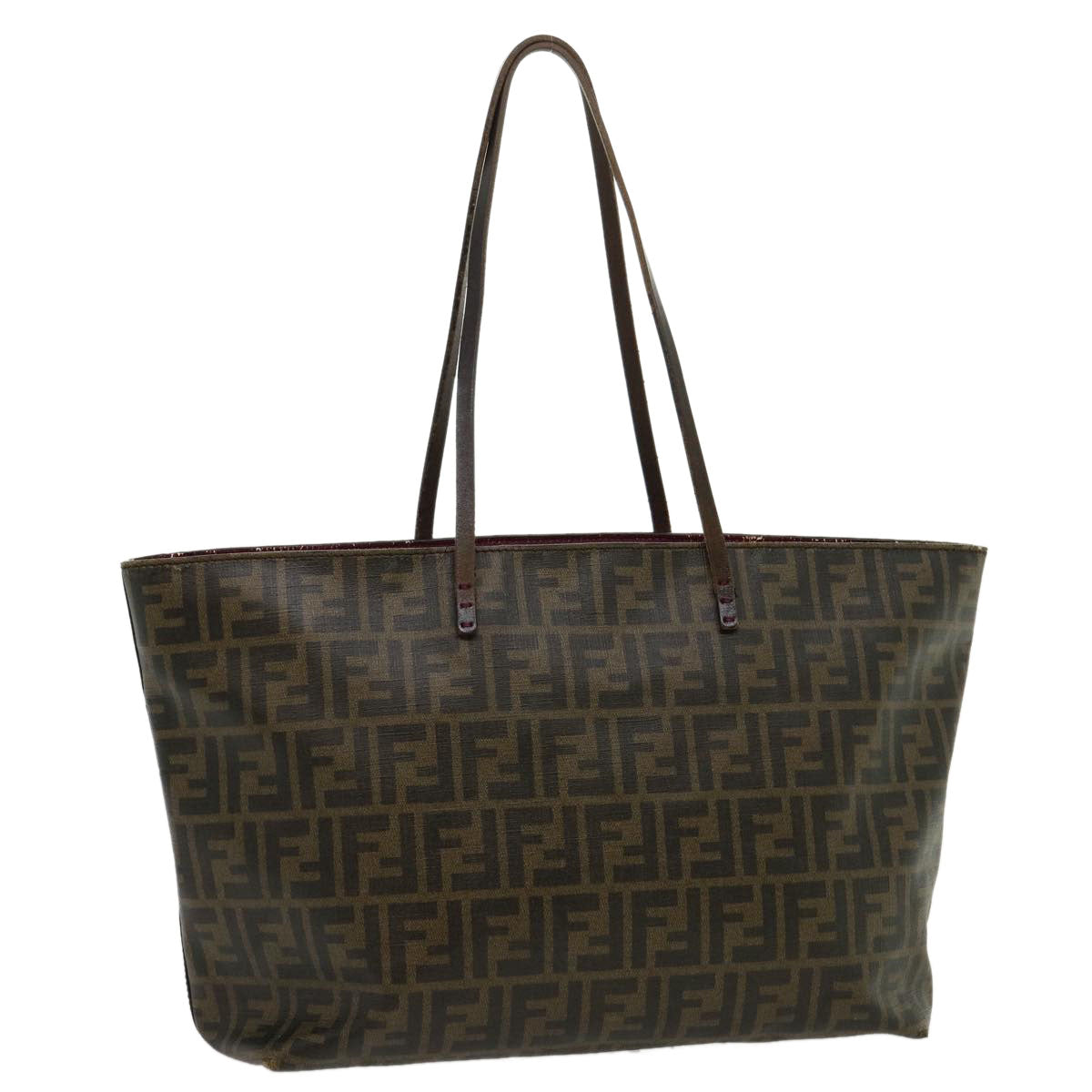 FENDI Zucca Canvas Tote Bag PVC Leather Brown Black am2618g