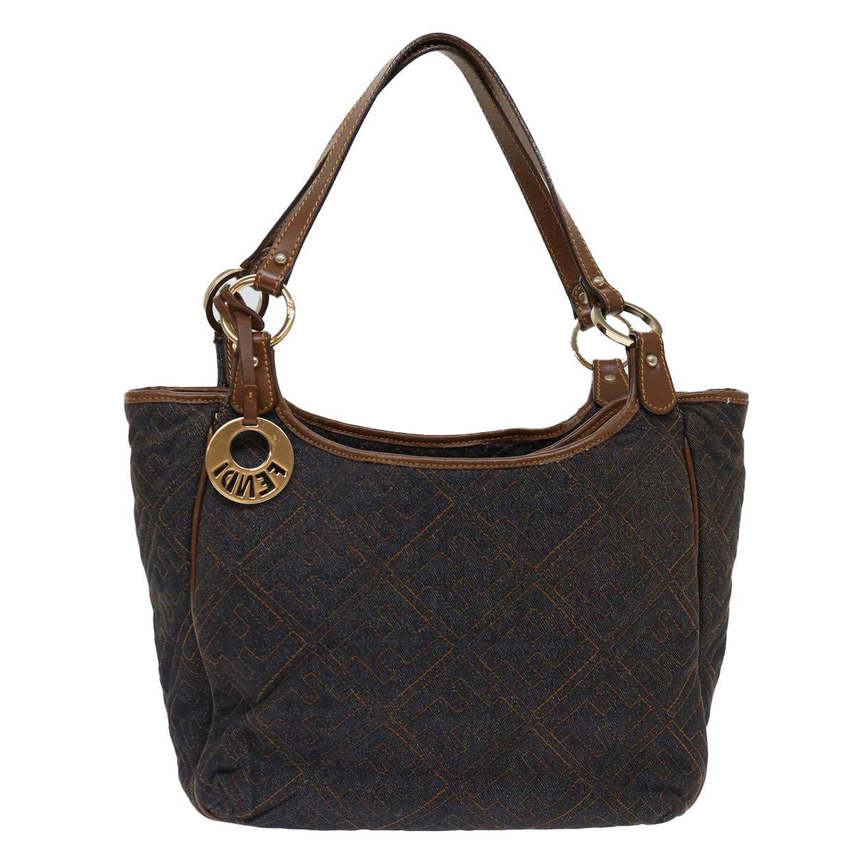 FENDI Zucca Canvas Shoulder Bag Navy Brownhk1233
