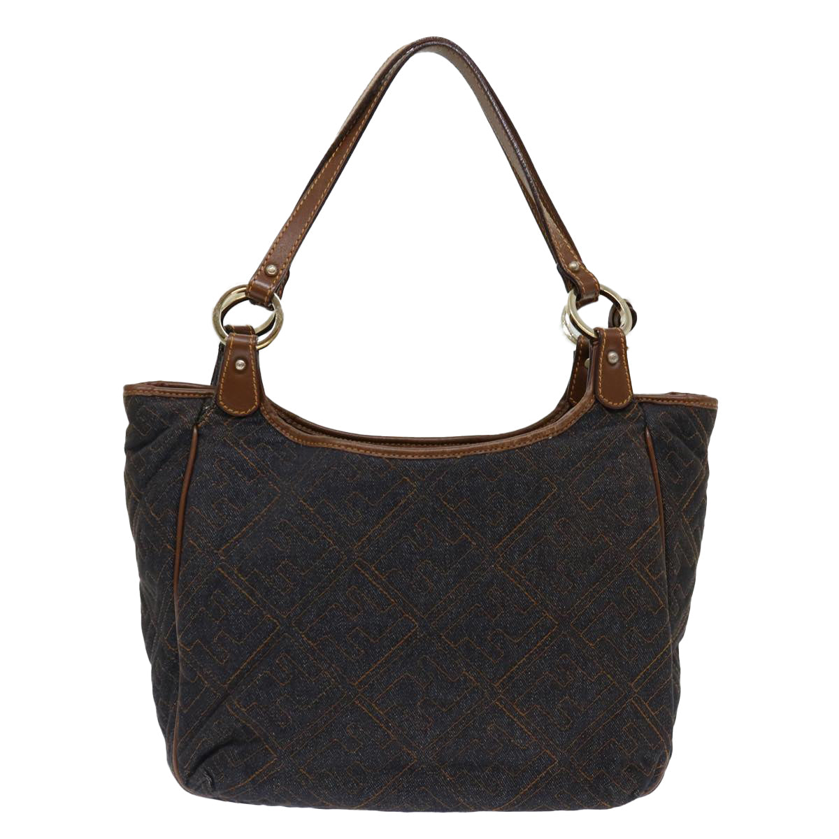 FENDI Zucca Canvas Shoulder Bag Navy Brownhk1233
