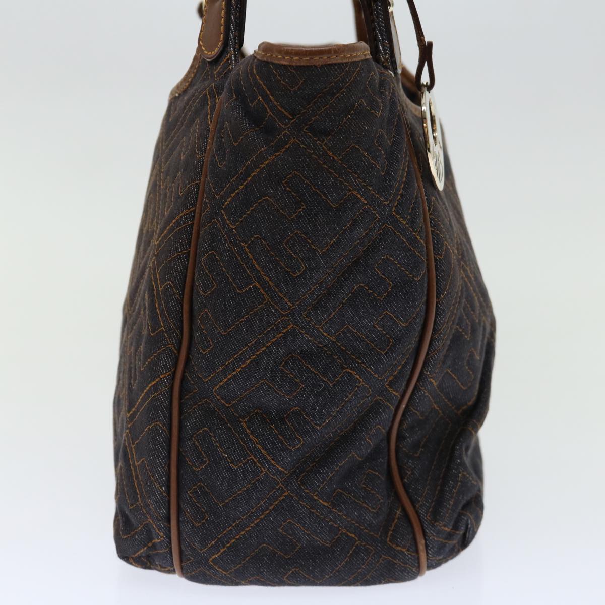 FENDI Zucca Canvas Shoulder Bag Navy Brownhk1233