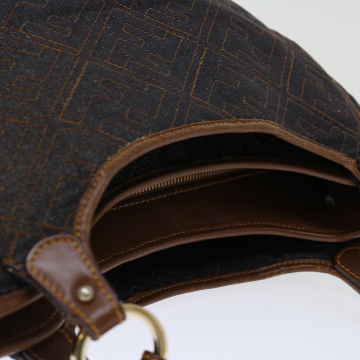 FENDI Zucca Canvas Shoulder Bag Navy Brownhk1233