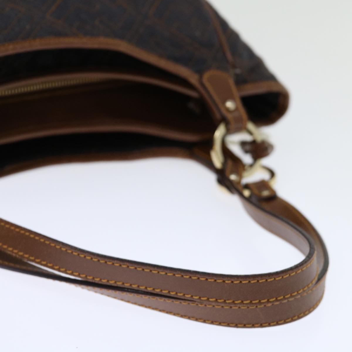 FENDI Zucca Canvas Shoulder Bag Navy Brownhk1233