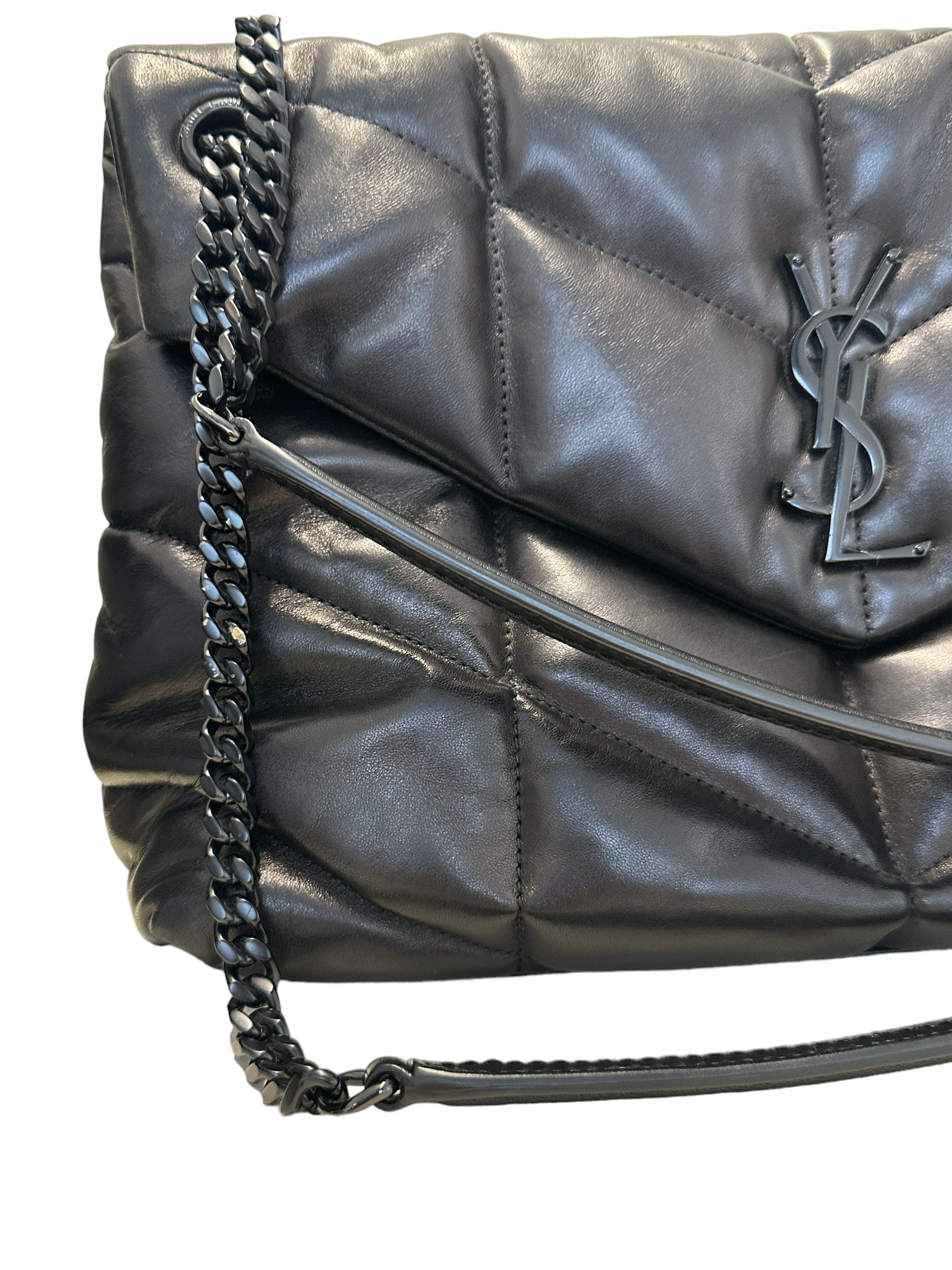 SAINT LAURENT - Black Quilted Leather Medium Loulou Puffer Bag