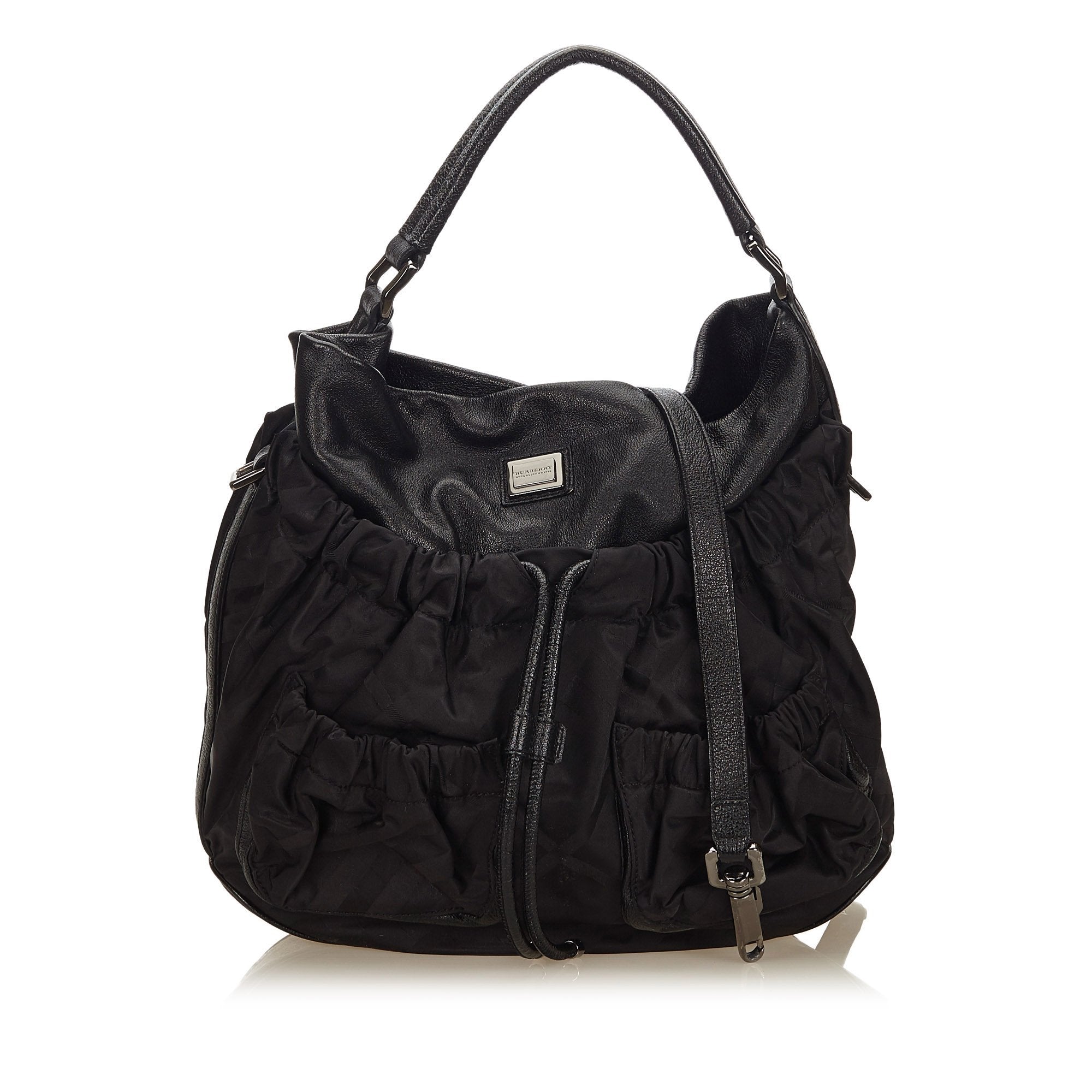Pre-Loved Burberry Black Nylon Fabric Plaid Hobo UNITED KINGDOM