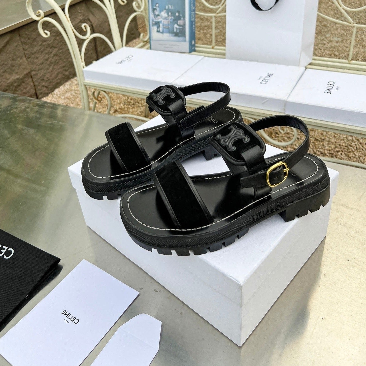 Celine SANDALS FLAT SHOES BLACK