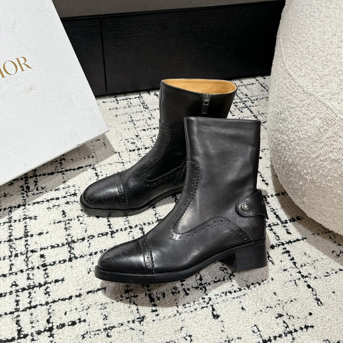 DIOR Ankle Boots Black Classic Pattern Calfskin