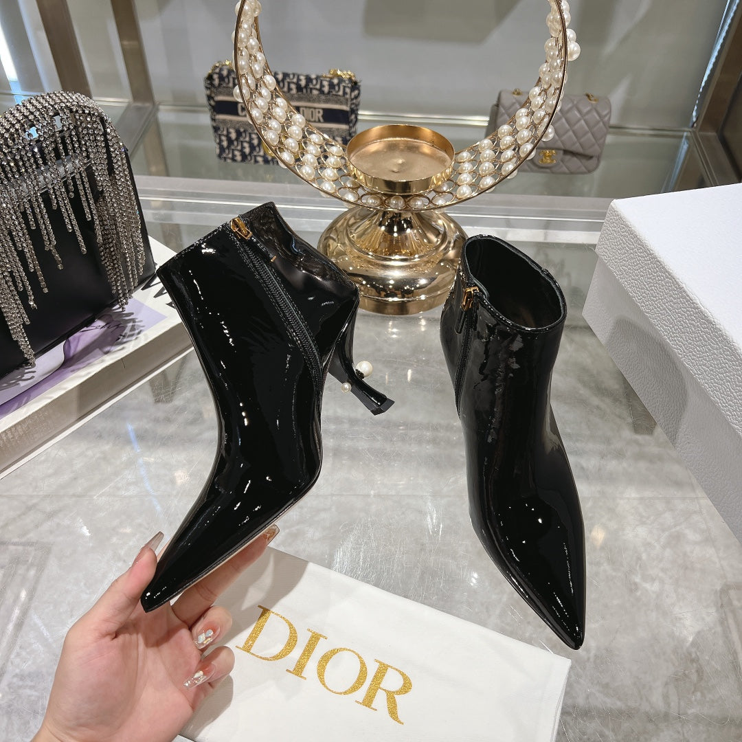 DIOR Tribales Heeled Ankle Boot 65mm In Black Glossy Cowhide 996434