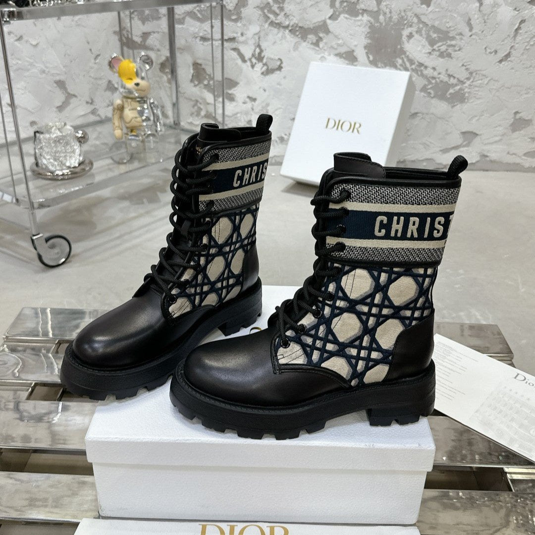 DIOR D-Major Ankle Boot In Black Mix Charcoal Blue Tweed 100590