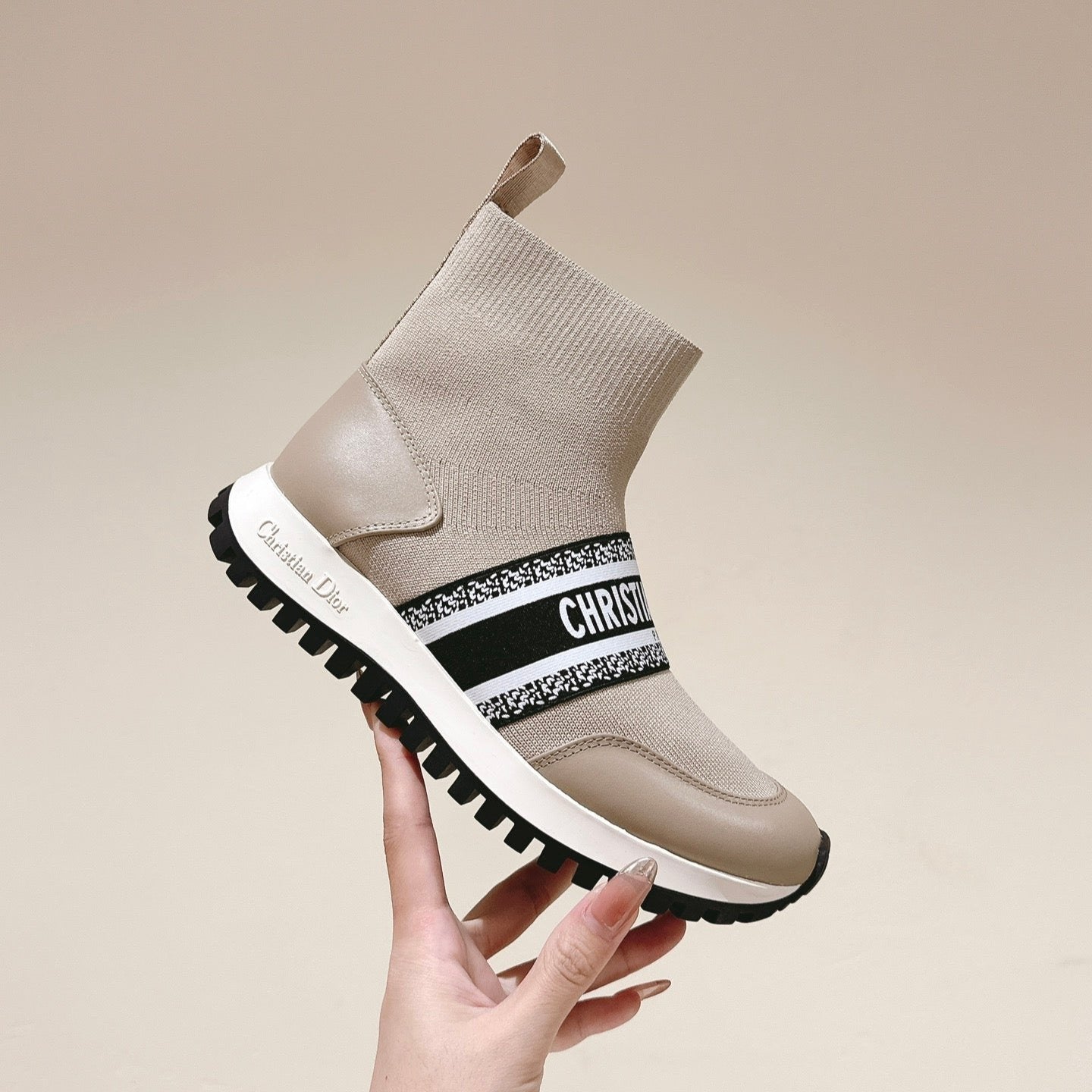 DIOR High-Top Sneaker 40mm Beige Stretch Wool And Lambskin