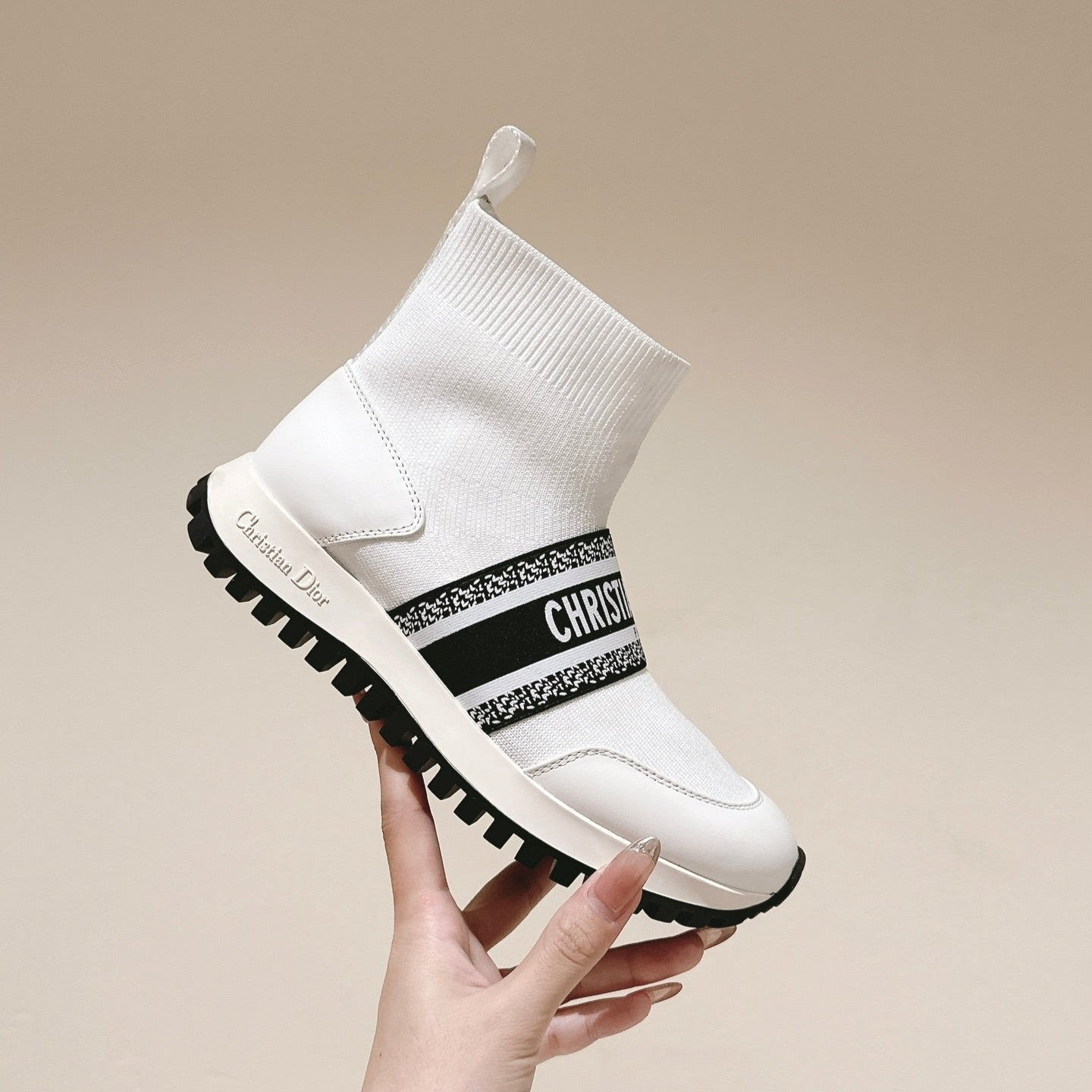 DIOR High-Top Sneaker 40mm White Stretch Wool And Lambskin