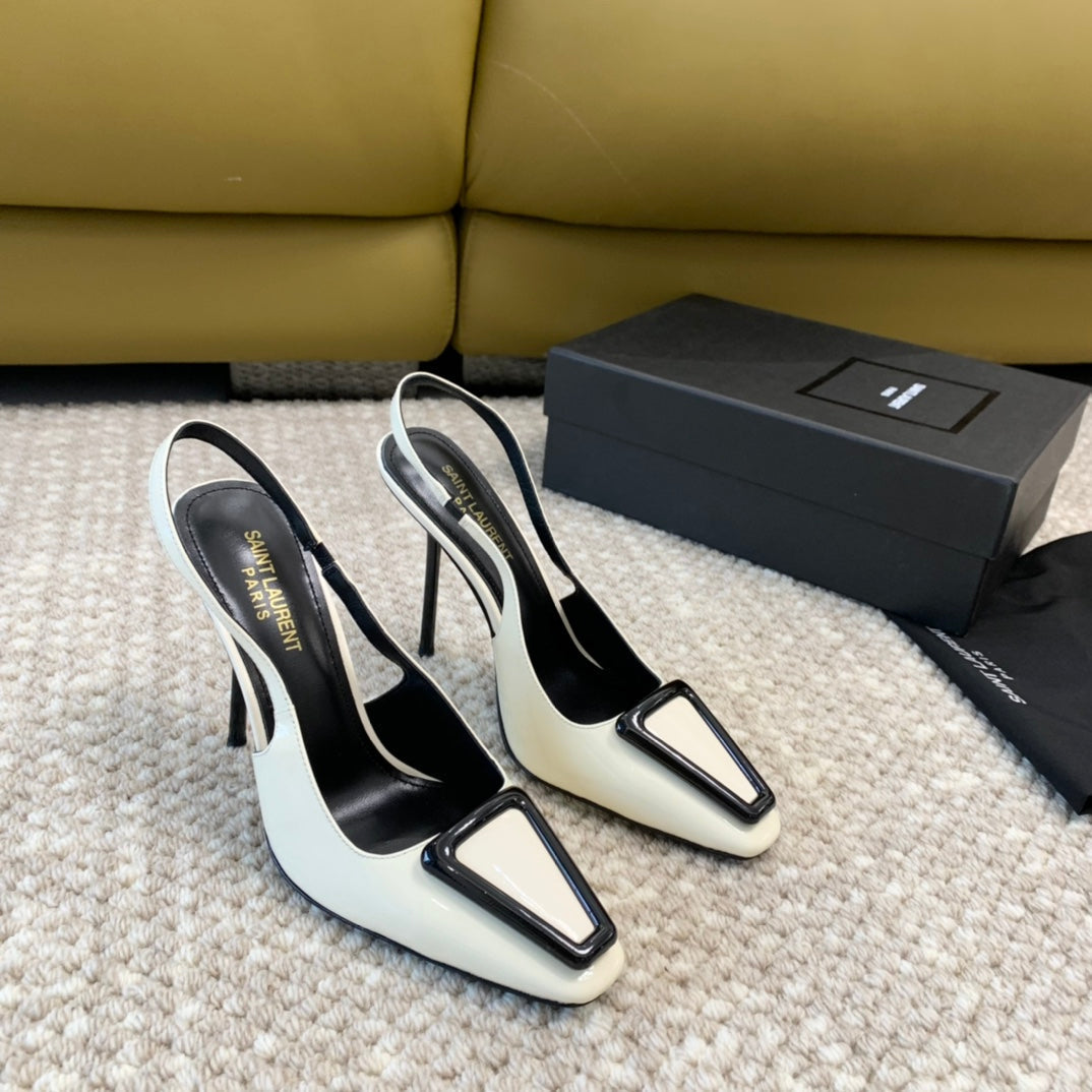 Saint Laurent SL TRIANGLE HEELED SLINGBACKS WHITE CALFSKIN