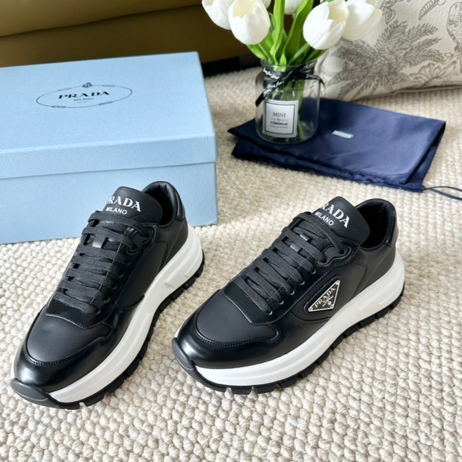 PRADA BLACK THICK SOLE SNEAKER BLACK CALFSKIN