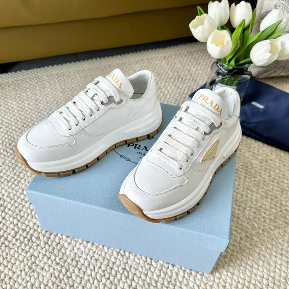 PRADA THICK SOLE SNEAKER WHITE CALFSKIN