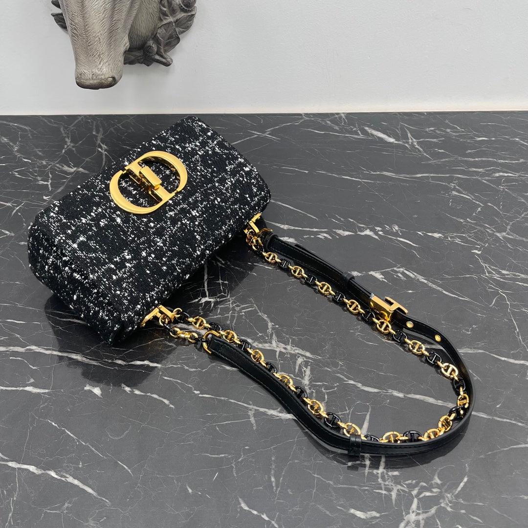 DIOR SMALL CARO BAG 20 BLACK CANNAGE TWEED