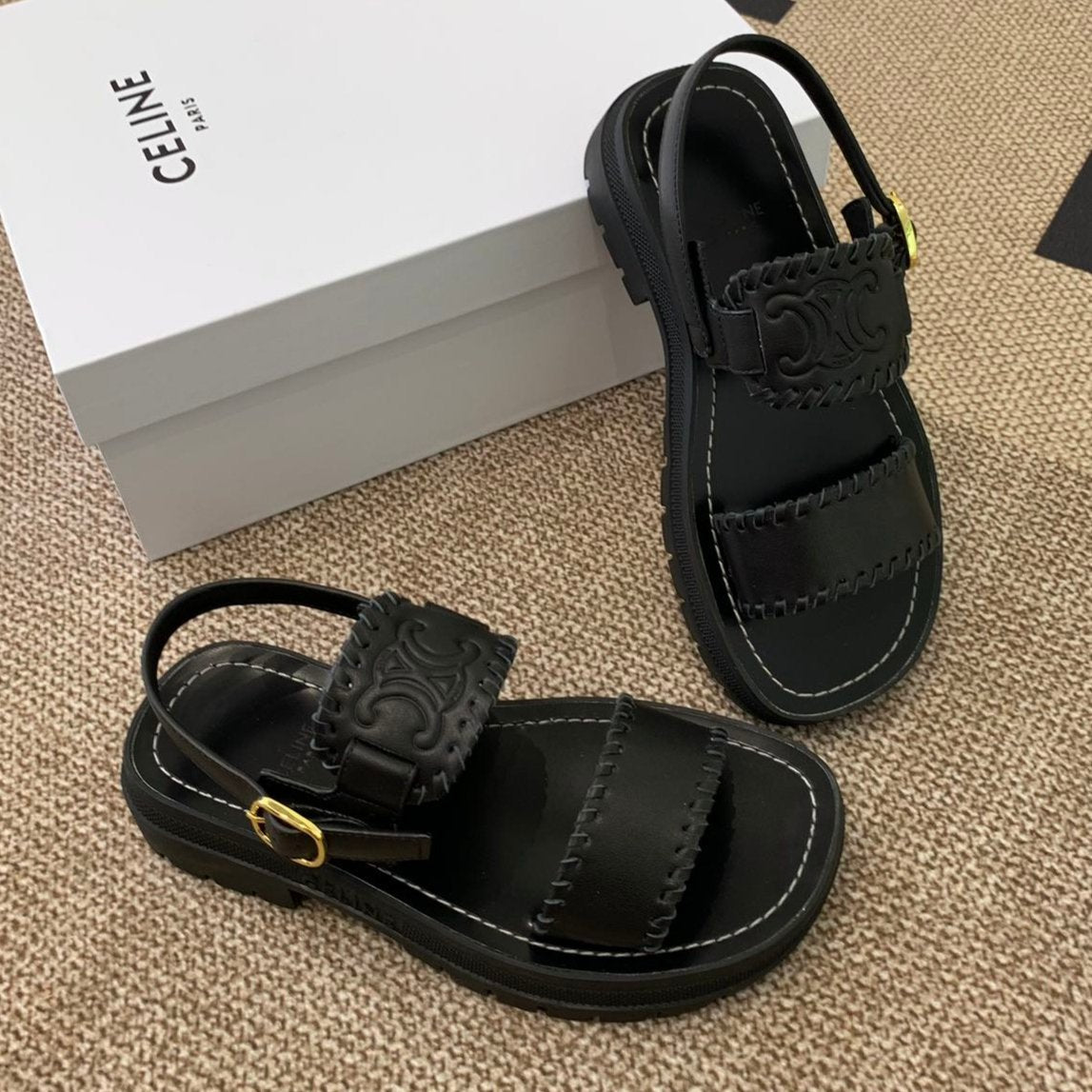 Celine ROMAN SANDAL IN BLACK CALFSKIN