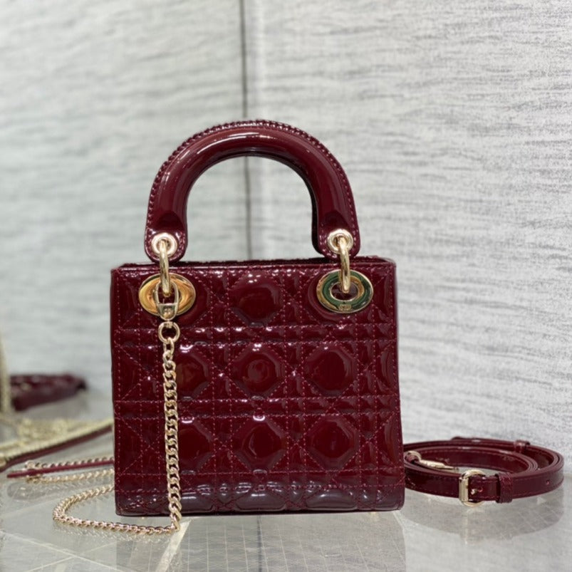 DIOR mini lady 17 wine patent calfskin