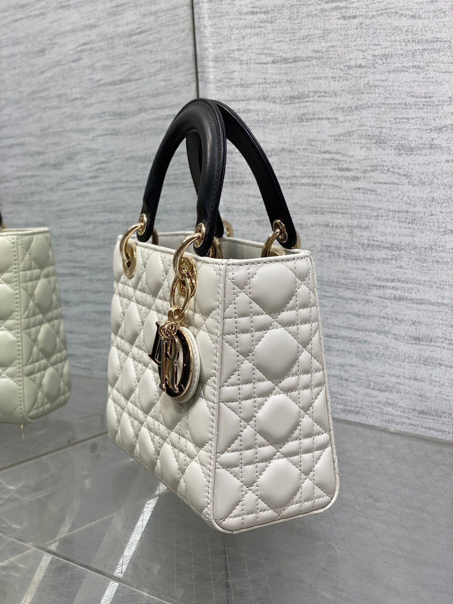 DIOR small lady 20 white black lambskin