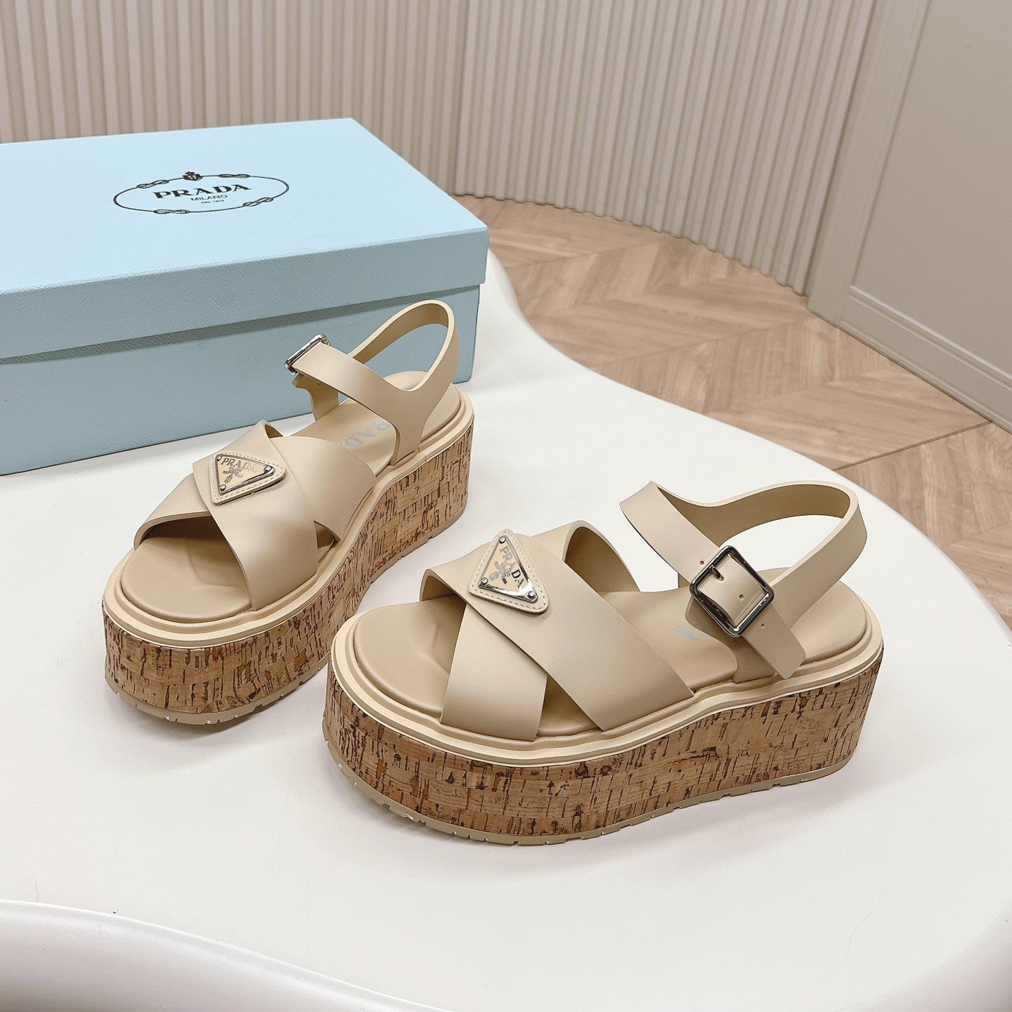 PRADA High Heel 80 Sandal Beige