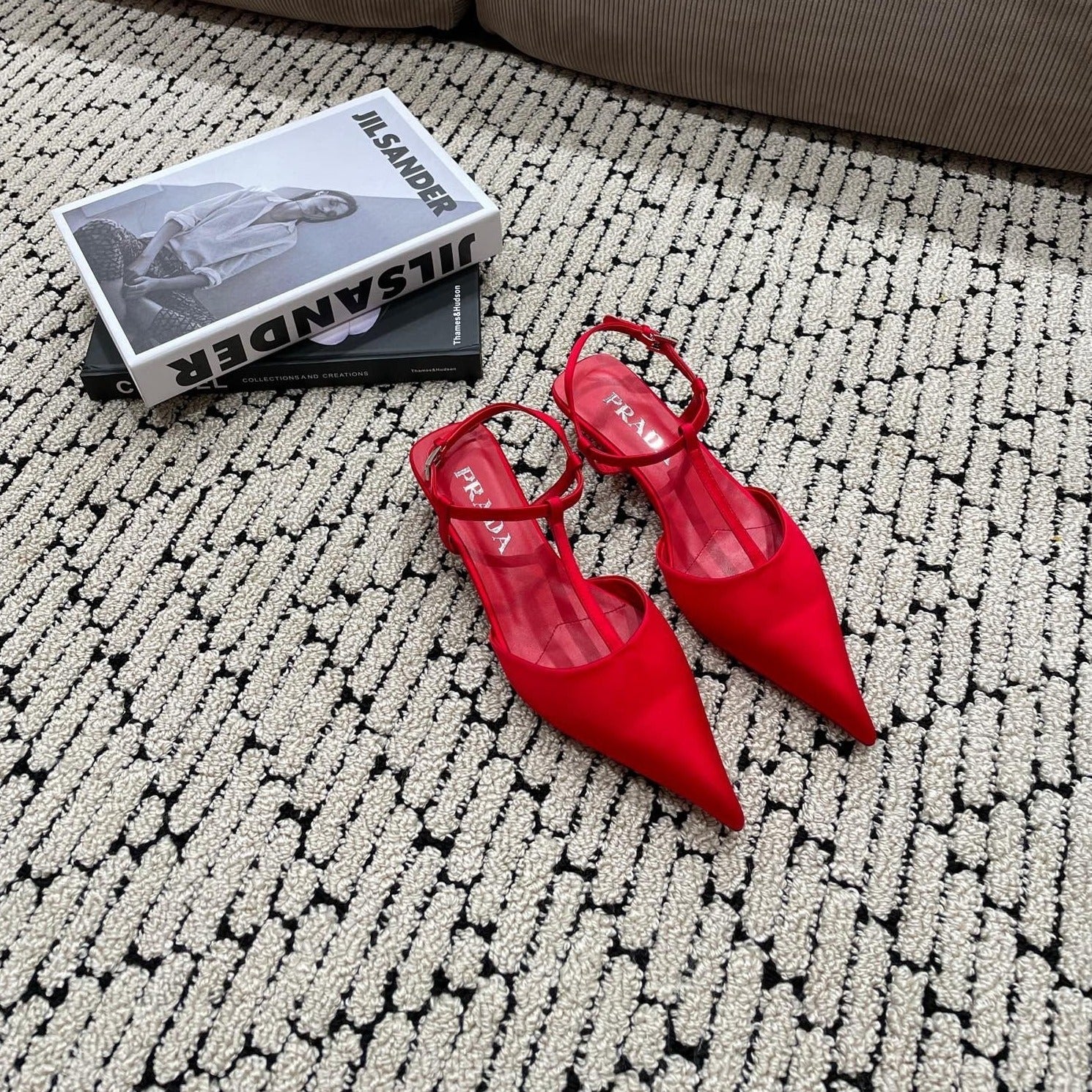 PRADA SATIN SLINGBACK PUMPS CRIMSON