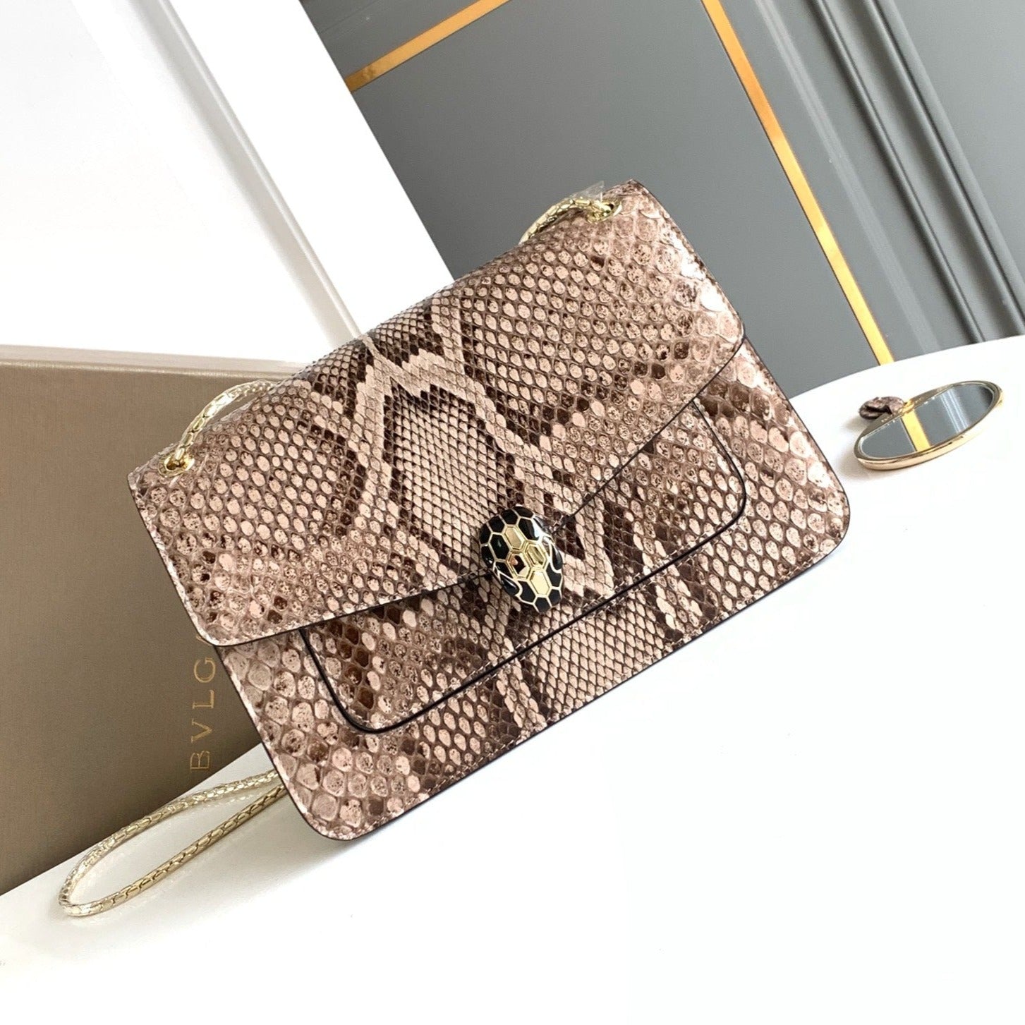 Bottega Veneta HANDBAG 25 IN GREY SHINY PYTHON LEATHER