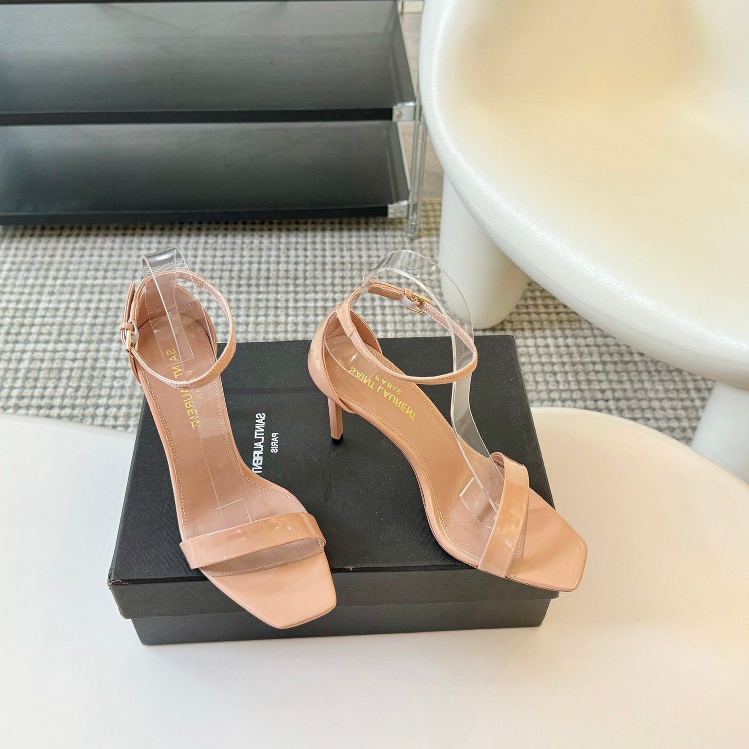 Saint Laurent SL SQUARE-TOED HIGH HEELS BISQUE CALFSKIN