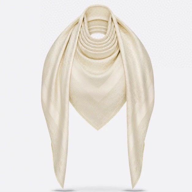 DIOR SQUARE SCARF 140 CM IN WHITE WOOL AND SILK 408660