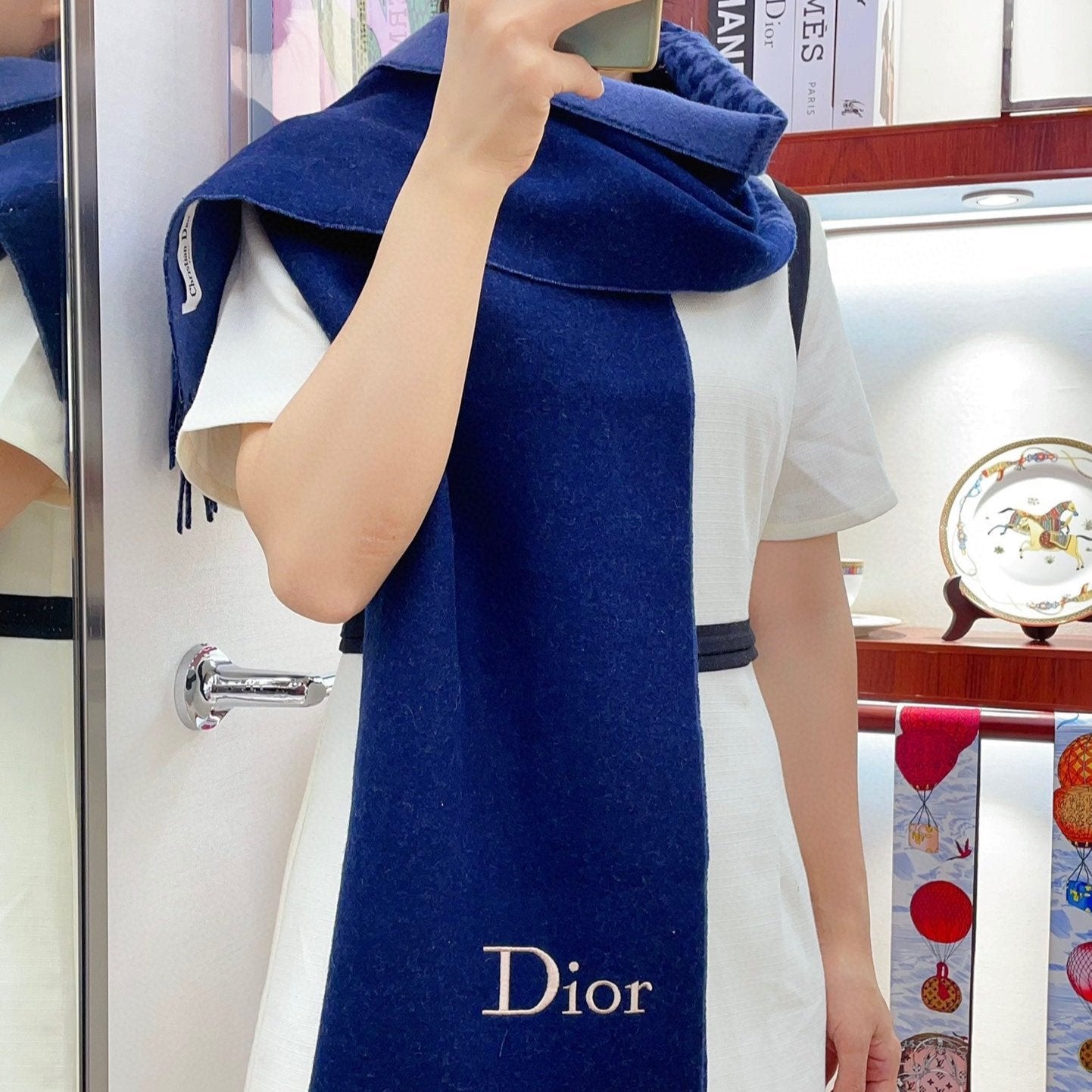 DIOR SCARF 180 CM IN NAVY BLUE CASHMERE 419819