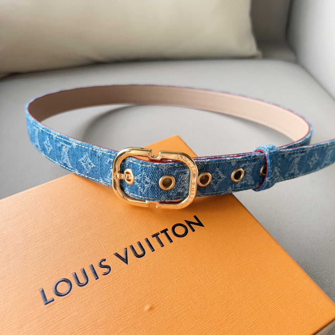 Louis Vuitton 30MM BELT LIGHT BLUE MONOGRAM DENIM GOLD HARDWARE