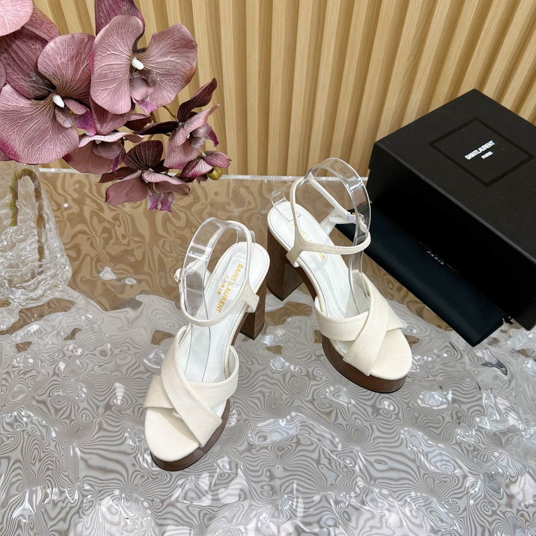 Saint Laurent SL BIANCA PLATFORM SANDAL WHITE CANVAS