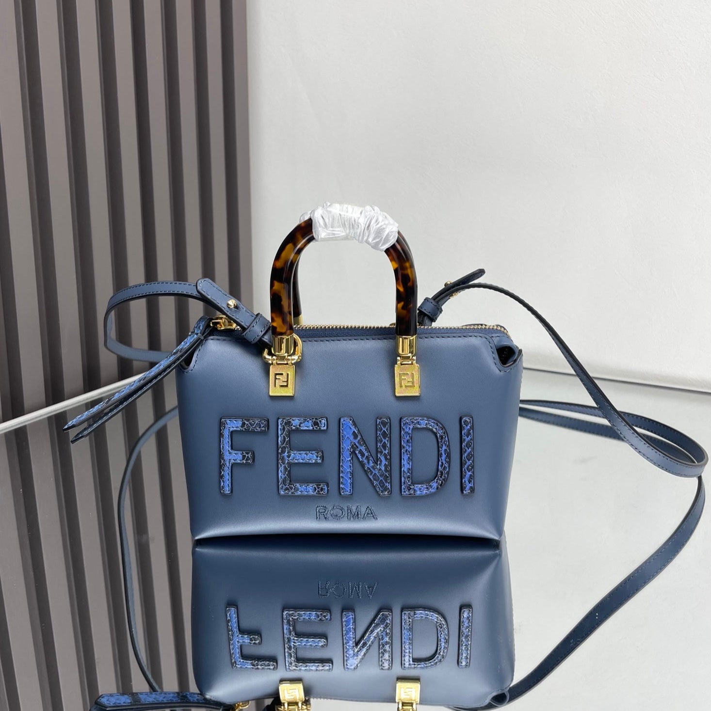 FENDI BY THE WAY MINI 18 IN AEGEAN BLUE LAMBSKIN GOLD HARDWARE