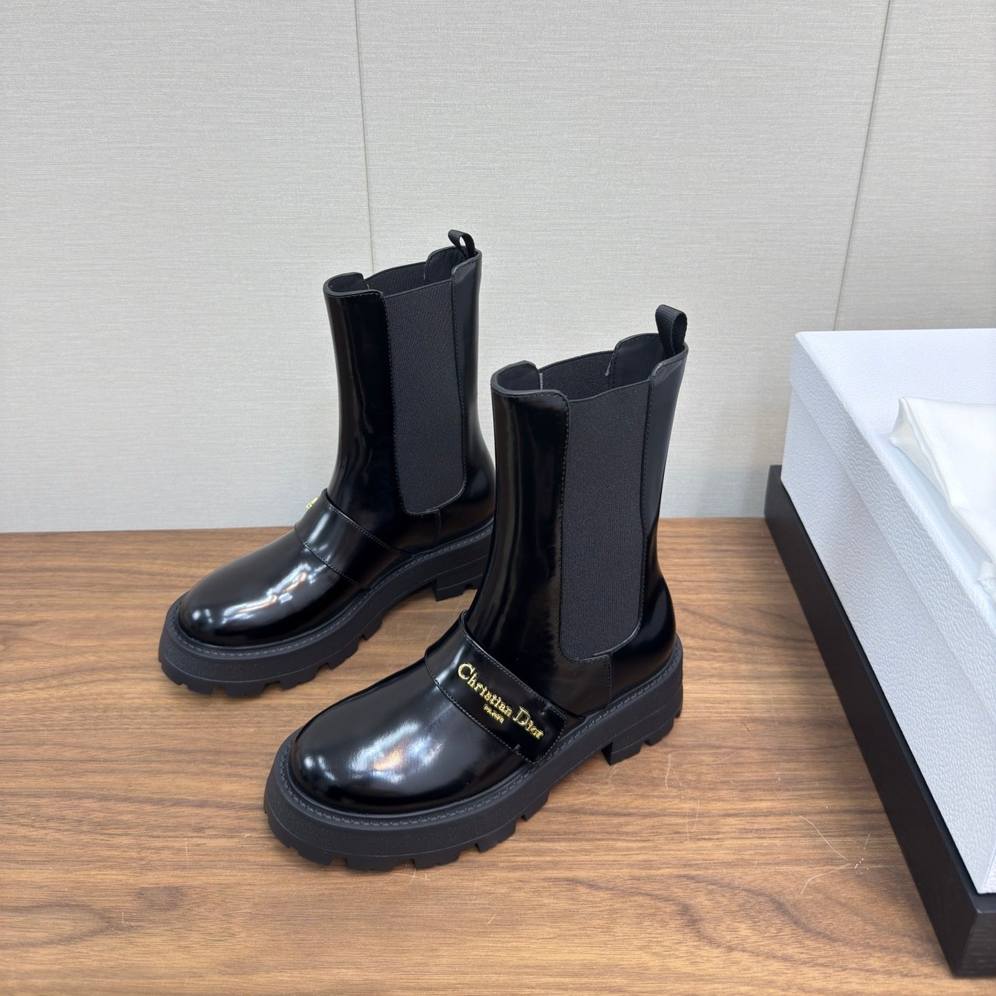 DIOR D-Quest Ankle Boot 40mm In Glossy Black Calfskin 112937