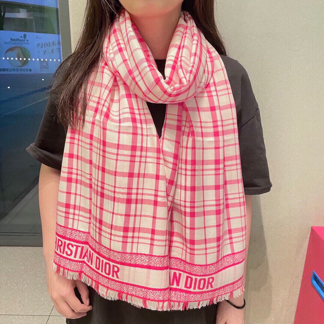DIOR SCARF 200 CM IN PUNCH PINK CASHMERE AND SILK 418335