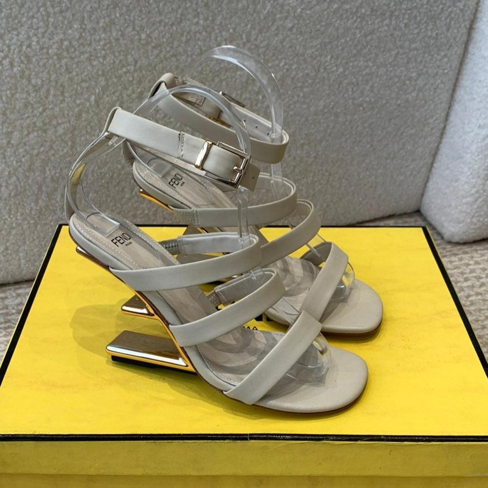 FENDI FENDI HIGH SANDAL 10 CM IN BEIGE CALFSKIN