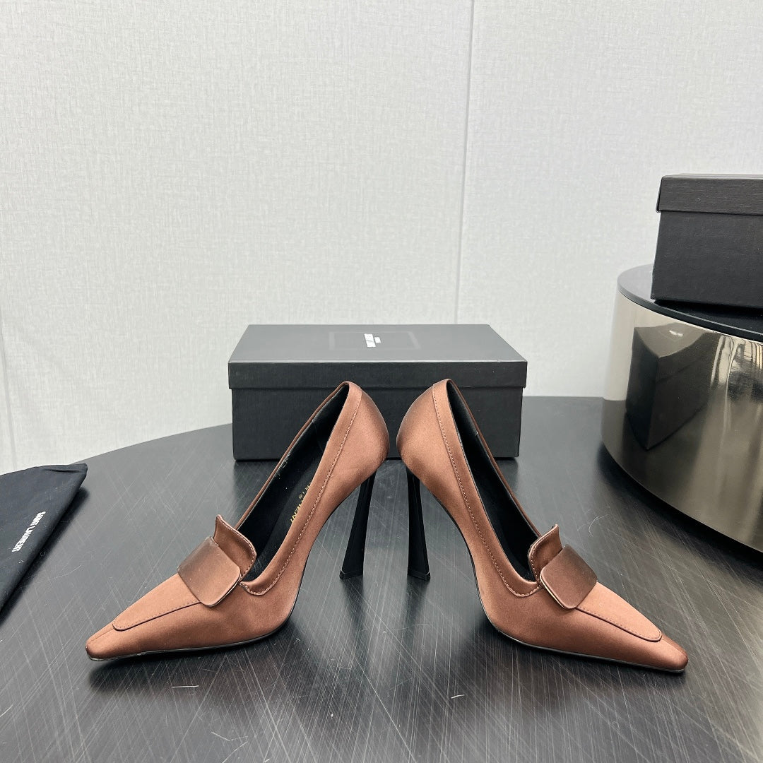 Saint Laurent D'ORSAY PUMPS IN TOFFEE BROWN SILK