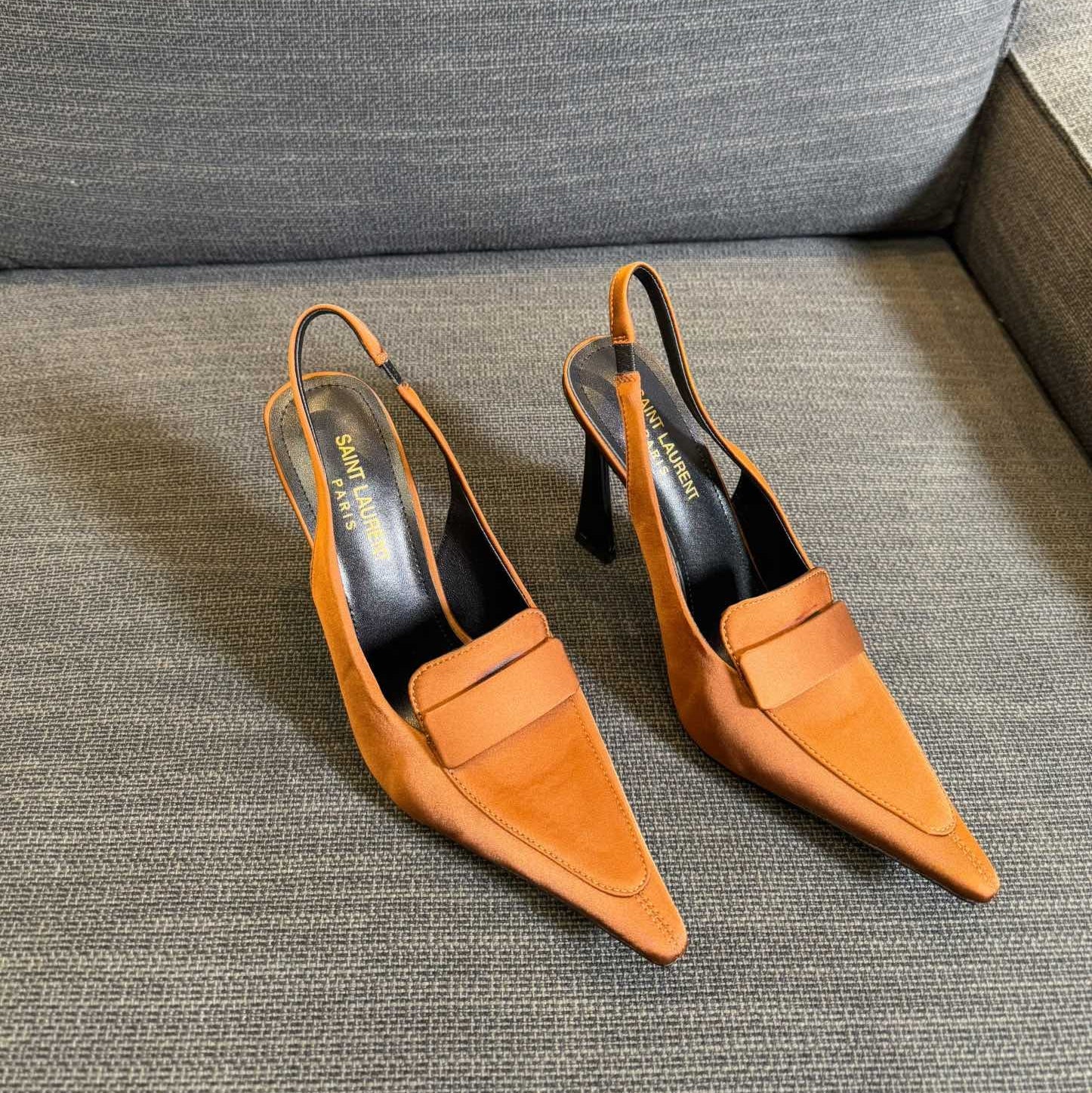 Saint Laurent POINTED-TOE SLINGBACK PUMPS IN TANGELO ORANGE SILK