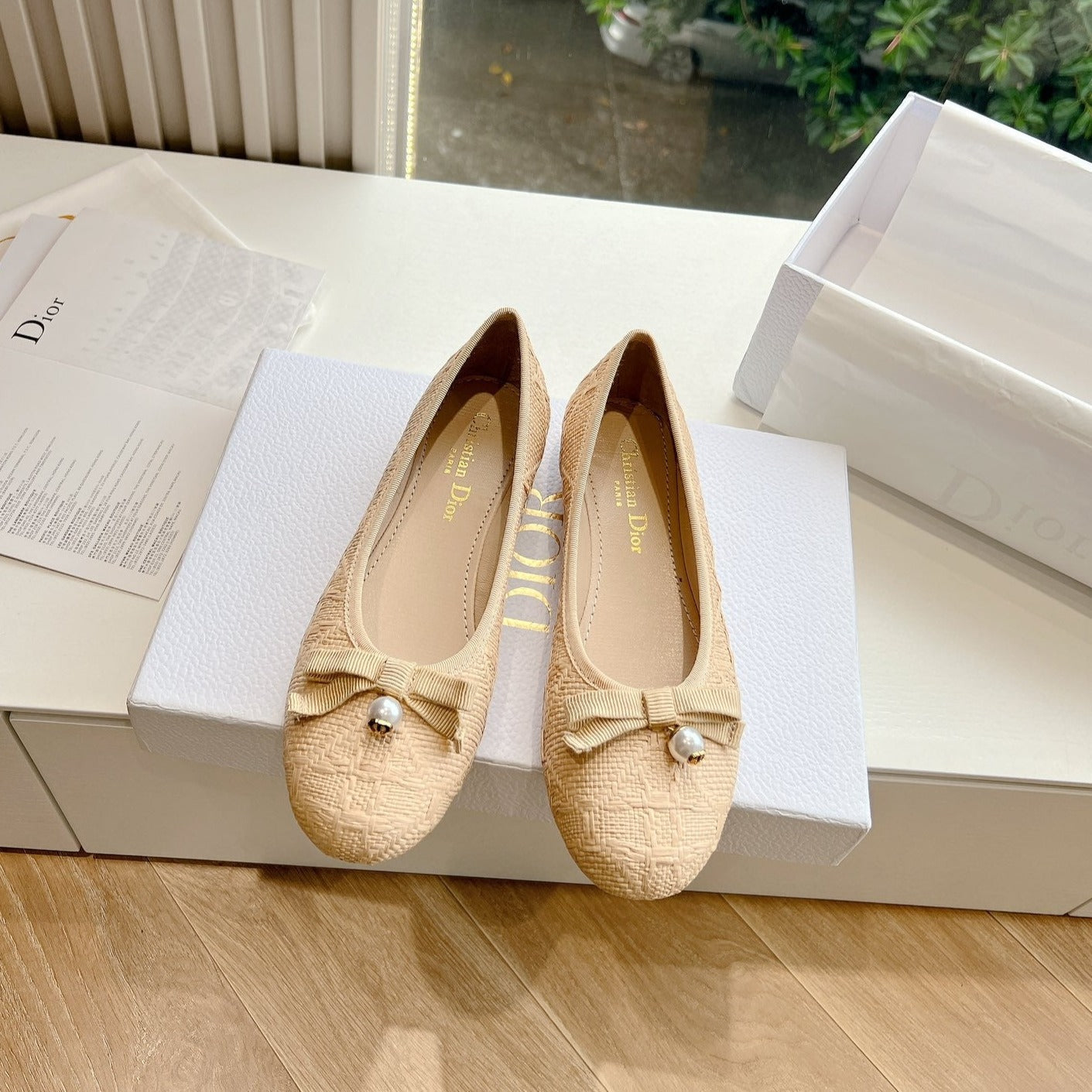 DIOR ballet flat beige sedge mop front