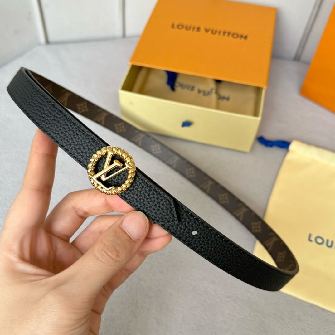Louis Vuitton Circle Nautical 20mm Reversible Belt Gold Buckle Black Brown Leather