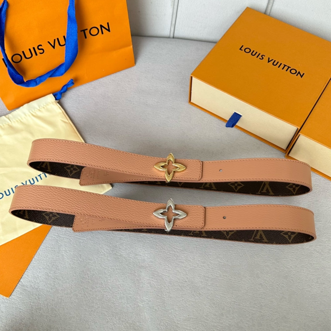 Louis Vuitton MINI FLOWERGRAM 30MM REVERSIBLE BELT IN BUFF BROWN CALFSKIN SILVER HARDWARE
