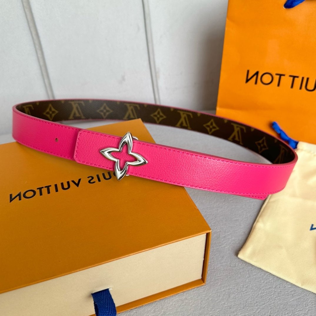 Louis Vuitton MINI FLOWERGRAM 30MM REVERSIBLE BELT IN BRIGHT PINK CALFSKIN SILVER HARDWARE