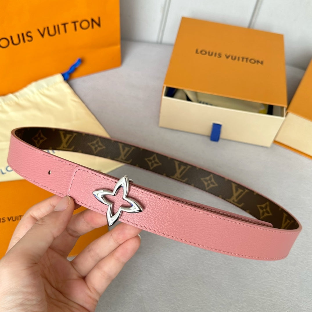 Louis Vuitton MINI FLOWERGRAM 30MM REVERSIBLE BELT IN BLUSH PINK CALFSKIN SILVER HARDWARE