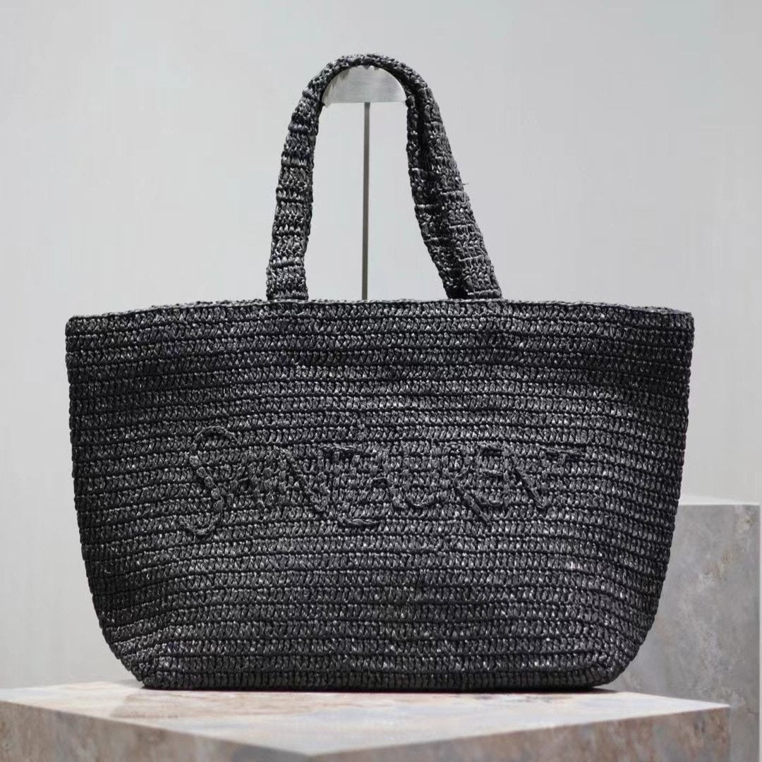 Saint Laurent YSL TOTE BAG 50CM BLACK RAFFIA