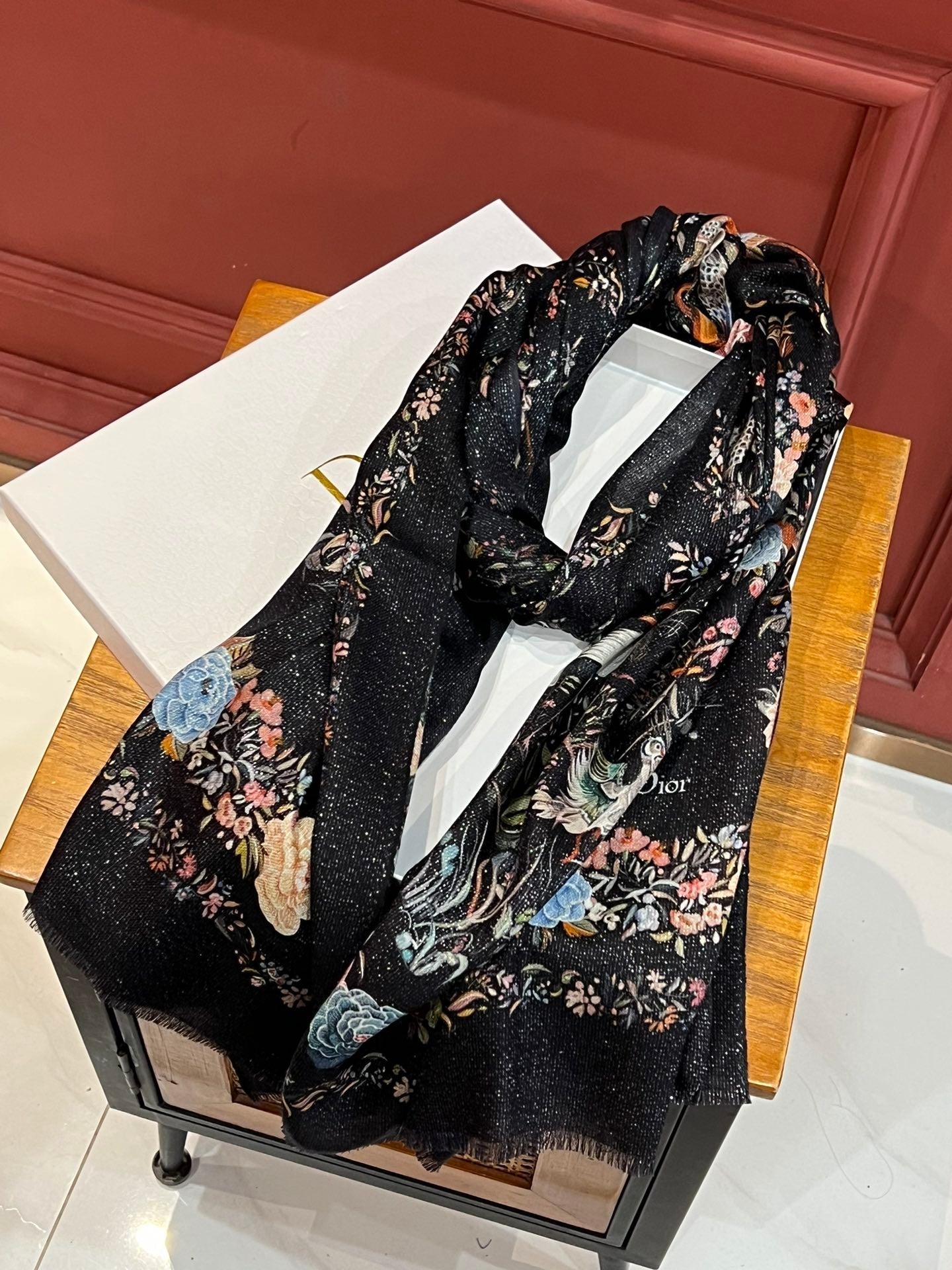 DIOR SCARF 200 CM IN BLACK MIX COLORFUL CASHMERE 413824