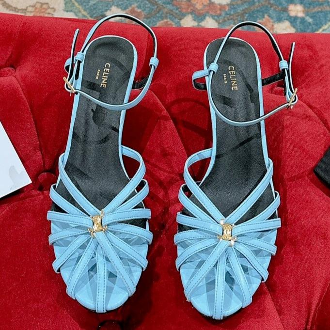 Celine TRIOMPHE SANDAL 85 MM IN POWDER BLUE LAMBSKIN