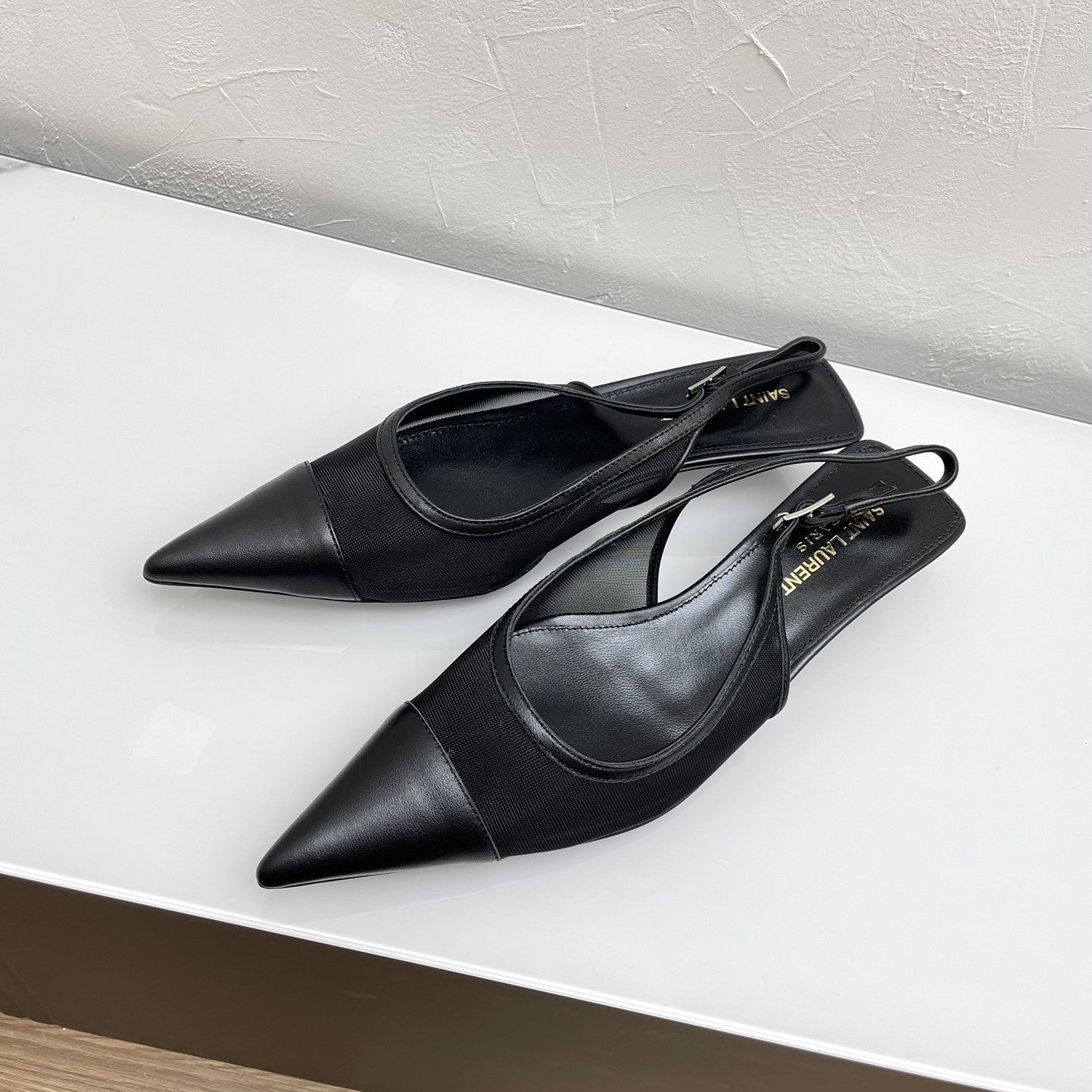 Saint Laurent OXALIS SLINGBACK PUMPS 30 IN MESH BLACK LEATHER